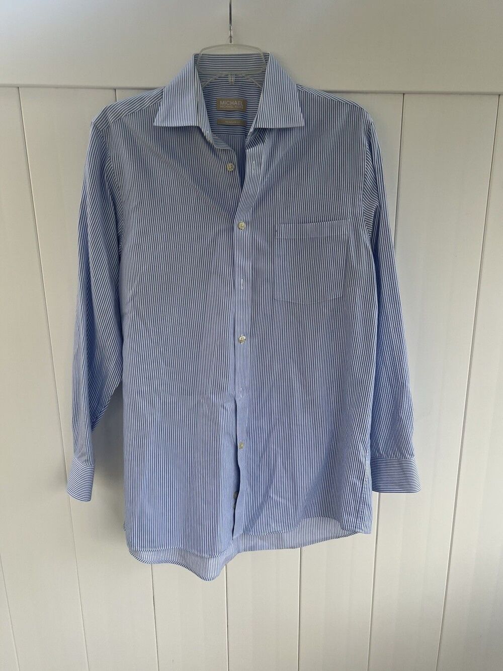 Michael Kors Men`s Regular Fit Long-Sleeve Dress Shirt Size 15 32/33 Blue Stripe